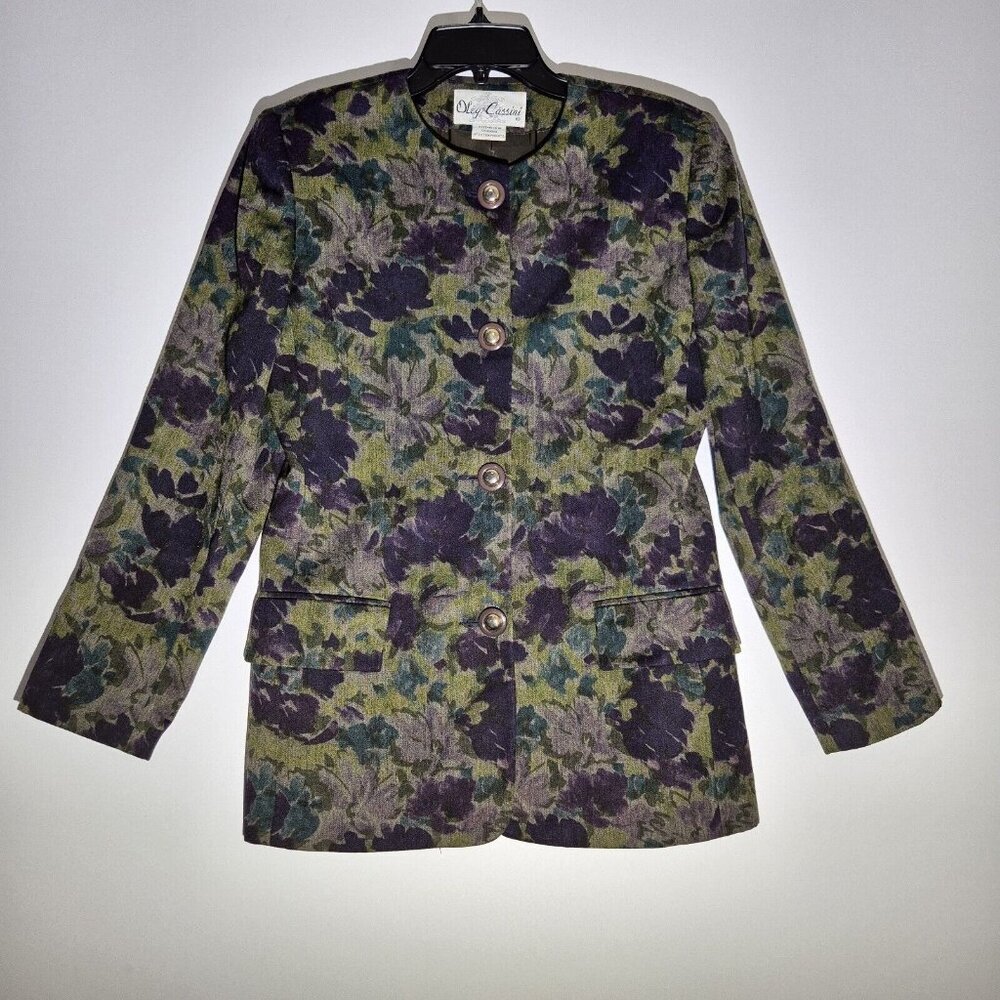 Oleg Cassini Women's Blazer Size 6 Floral Green Purple Lined Vintage (48)